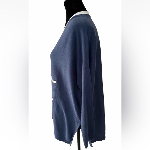 Wynne Layers XS Cardigan Blue White Button Front Sweater 100% Cotton Oversized - Picture 3 of 11